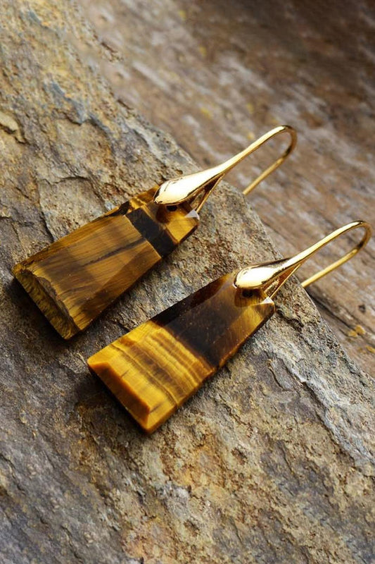 Handmade Geometrical Shape Natural Stone Dangle Earrings - Trendsi
