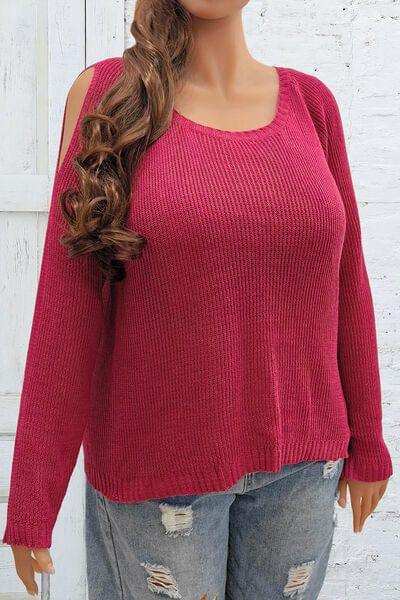 Plus Size Cold Shoulder Round Neck Sweater - Trendsi - Flyclothing LLC