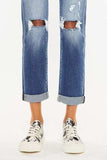 Kancan High Waist Distressed Hem Detail Cropped Straight Jeans - Trendsi - Flyclothing LLC
