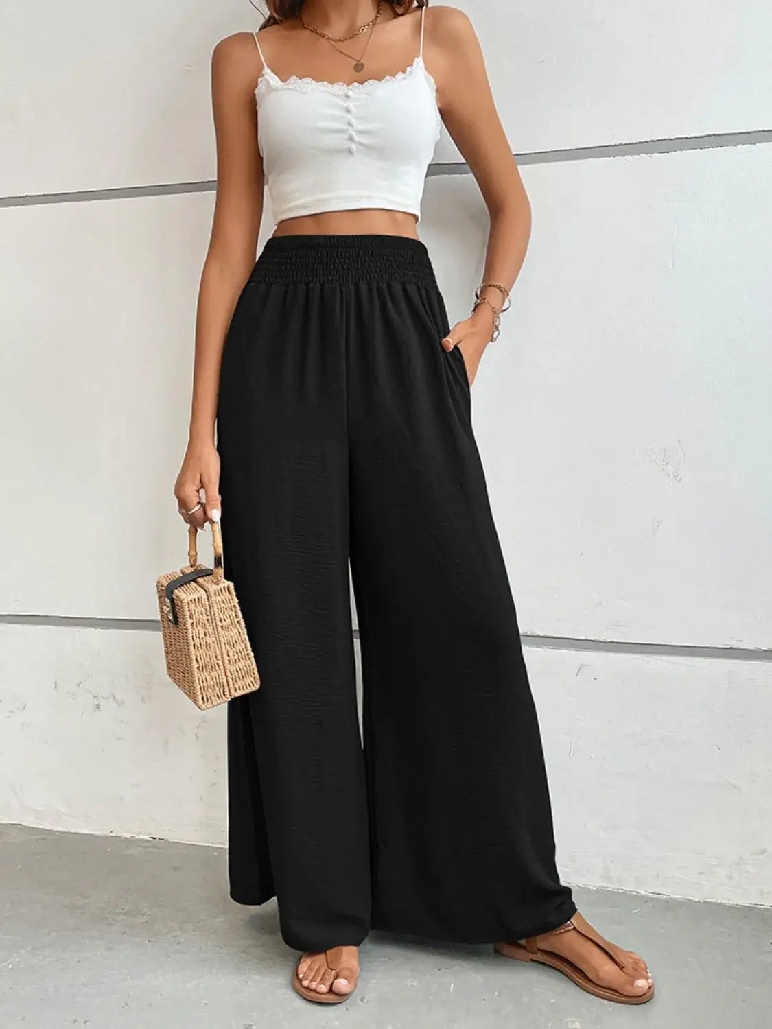 Wide Waistband Relax Fit Long Pants - Trendsi - Flyclothing LLC