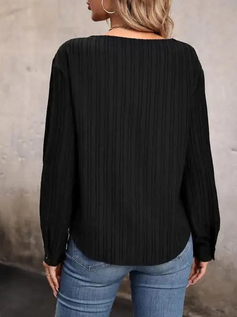 Asymmetrical Neck Decorative Button Top - Trendsi - Flyclothing LLC
