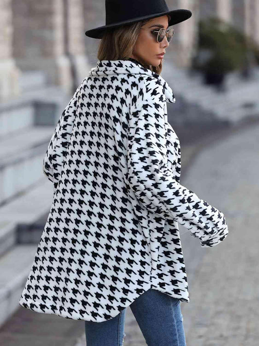 Houndstooth Button Down Jacket - Trendsi