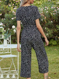 Printed V-Neck Short Sleeve Jumpsuit - Trendsi - Flyclothing LLC