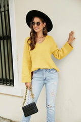 Drop Shoulder V-Neck Knit Pullover - Trendsi - Flyclothing LLC