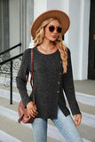 Buttoned Long Sleeve Slit Top - Trendsi - Flyclothing LLC