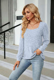Ribbed Square Neck Long Sleeve T-Shirt - Trendsi - Flyclothing LLC