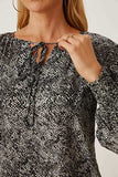 Printed Tie Neck Lantern Sleeve Blouse - Trendsi - Flyclothing LLC