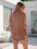Decorative Button Round Neck Cold Shoulder T-Shirt - Trendsi - Flyclothing LLC