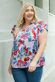 Plus Size Floral Smocked Flutter Sleeve Blouse - Trendsi - Flyclothing LLC