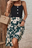 Two-Tone Decorative Button Frilled Dress - Flyclothing LLC