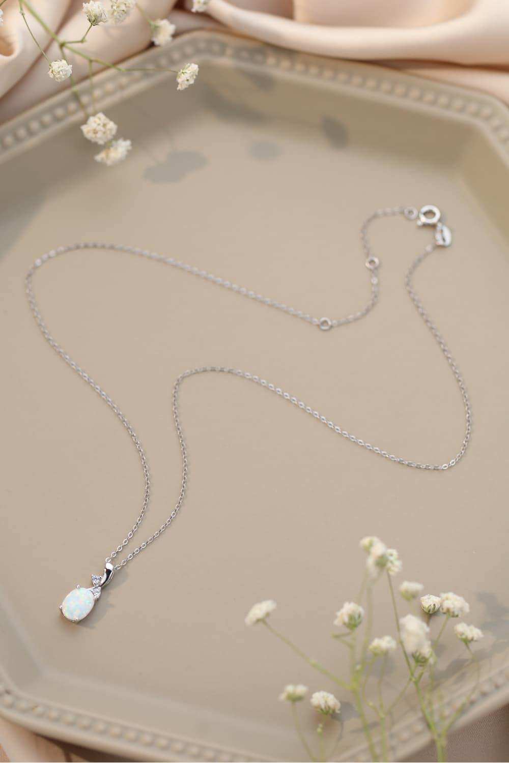 Opal Oval Pendant Chain Necklace - Trendsi - Flyclothing LLC