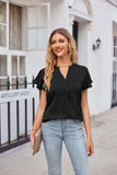 Notched Neck Flutter Sleeve Satin Top - Trendsi - Flyclothing LLC