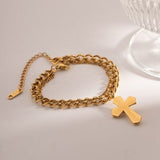 Stainless Steel Imitation Gemstone Cross Shape Pendant Bracelet - Trendsi