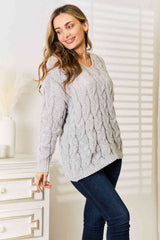 Woven Right Cable-Knit Hooded Sweater - Trendsi - Flyclothing LLC