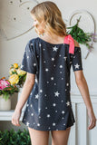 Heimish Full Size Star Print Asymmetrical Neck Short Sleeve Top - Trendsi