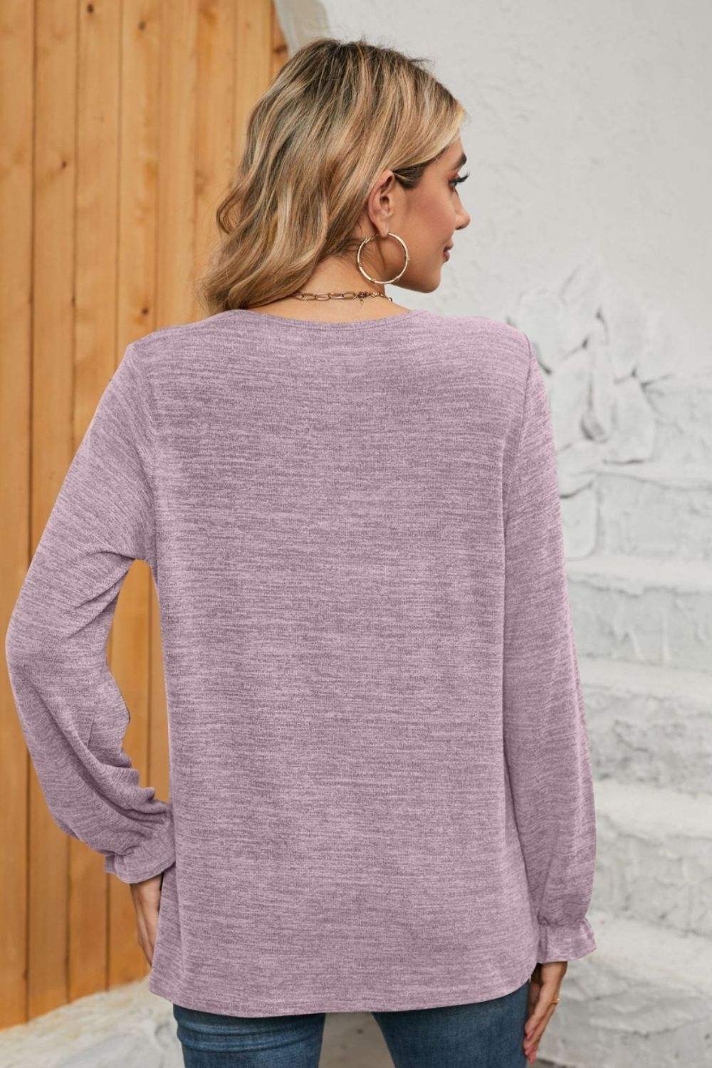 Ruched Round Neck Flounce Sleeve T-Shirt - Trendsi - Flyclothing LLC