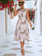 Printed Cowl Neck Sleeveless Dress - Trendsi
