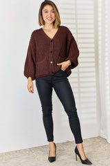 Pocketed Button Up Dropped Shoulder Cardigan - Trendsi