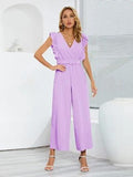 Ruffled Surplice Cap Sleeve Jumpsuit - Trendsi