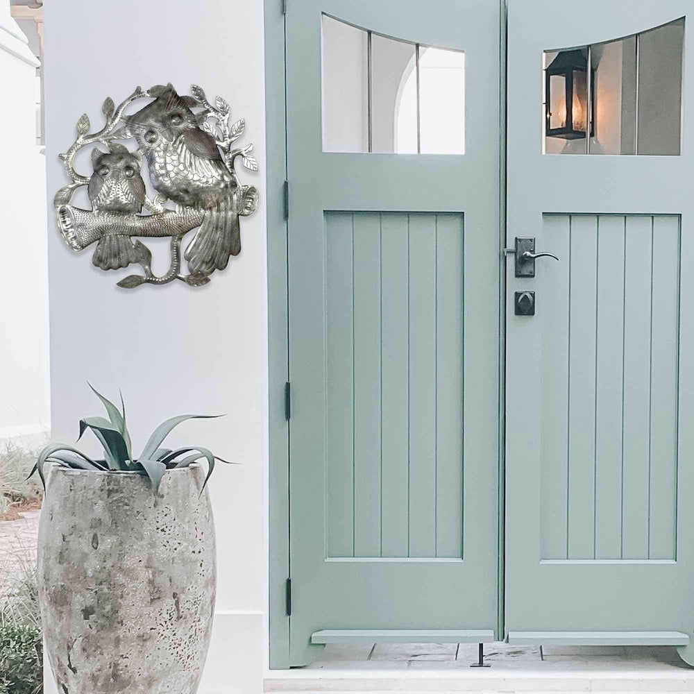 Pair of Owls on Perch Metal Wall Art - Croix des Bouquets - Croix des Bouquets - Flyclothing LLC