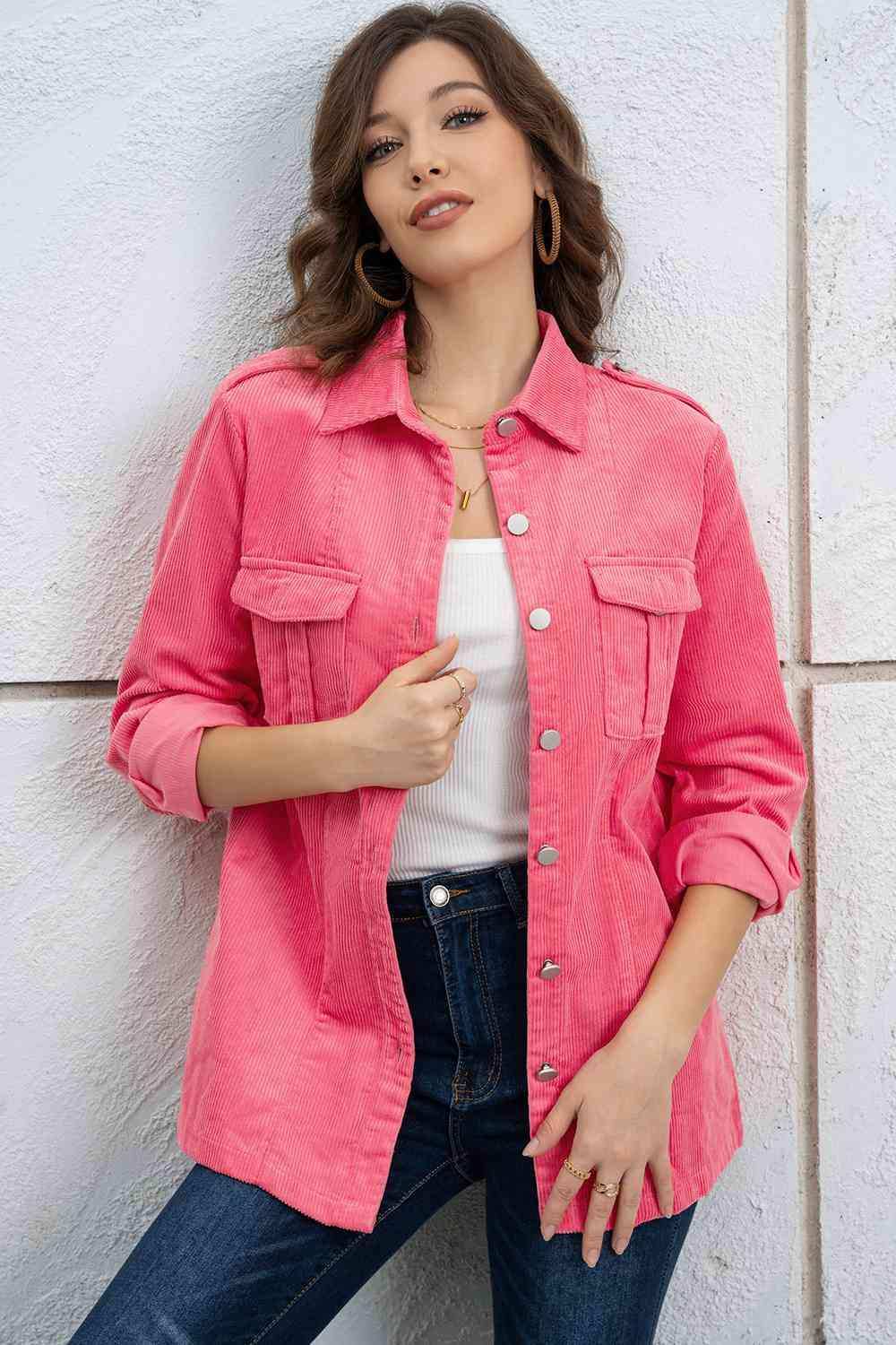 Button Down Collared Jacket - Trendsi - Flyclothing LLC