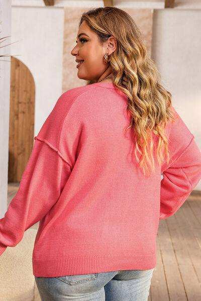 Plus Size V-Neck Dropped Shoulder Sweater - Trendsi - Flyclothing LLC