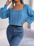 Cable-Knit Square Neck Long Sleeve Sweater - Trendsi - Flyclothing LLC