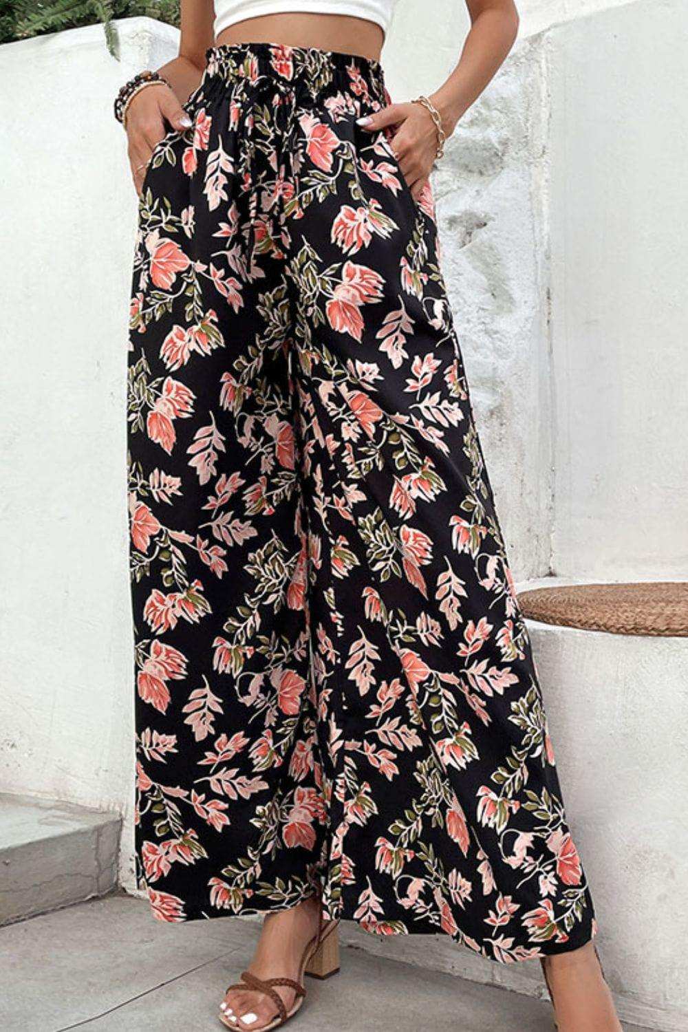 Floral Pull-On Wide Leg Pants - Trendsi - Flyclothing LLC