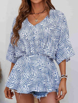 Printed V-Neck Dolman Sleeve Blouse - Trendsi - Flyclothing LLC