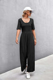 Scoop Neck Half Sleeve Wide Leg Jumpsuit - Trendsi - Flyclothing LLC