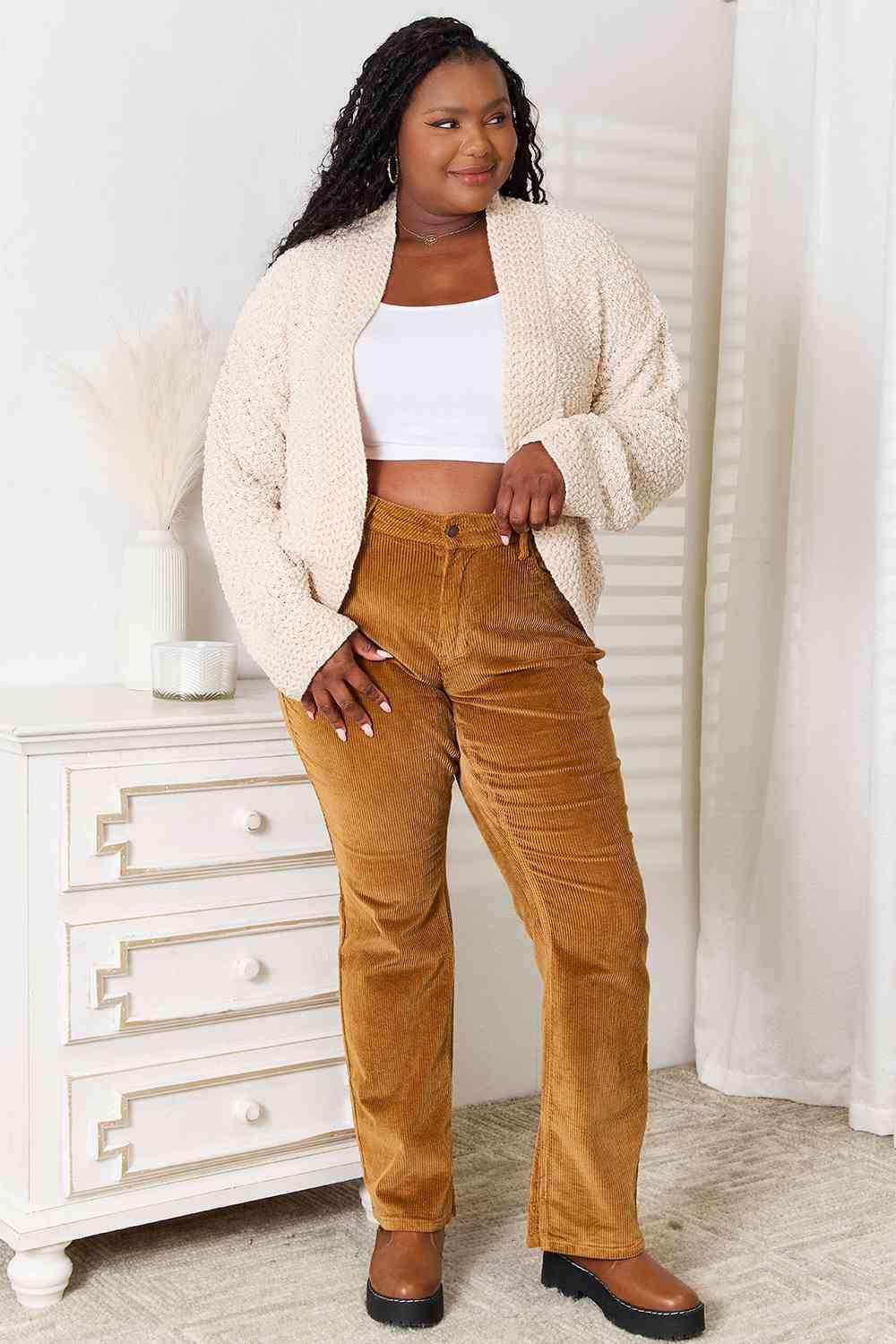 Double Take Open Front Long Sleeve Cardigan - Trendsi - Flyclothing LLC