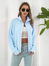 Turtleneck Zip Up Long Sleeve Knit Top - Trendsi - Flyclothing LLC