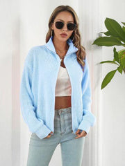 Turtleneck Zip Up Long Sleeve Knit Top - Flyclothing LLC