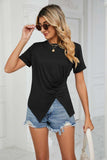 Ruched Hem Detail Crewneck Tee - Trendsi - Flyclothing LLC