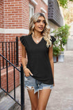 Eyelet Flutter Sleeve Scalloped V-Neck Top - Trendsi - Flyclothing LLC