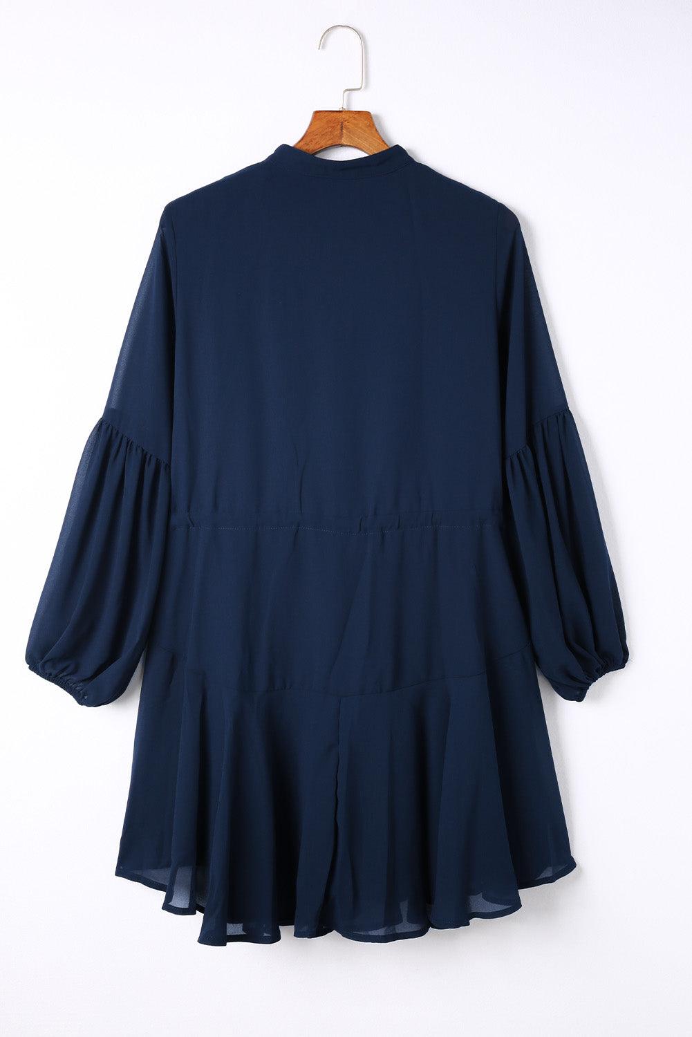Buttoned Round Neck Mini Dress - Flyclothing LLC