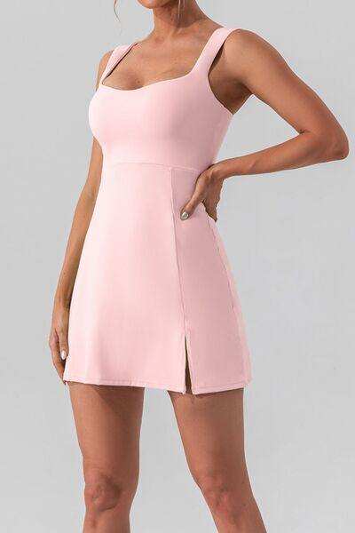 Square Neck Sleeveless Slit Mini Active Dress - Trendsi - Flyclothing LLC