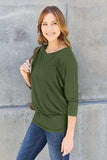 Basic Bae Full Size Round Neck Batwing Sleeve Blouse - Trendsi - Flyclothing LLC