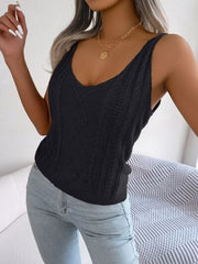 Cable-Knit Scoop Neck Knit Vest - Trendsi