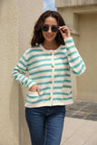 Striped Round Neck Button-Down Dropped Shoulder Cardigan - Trendsi - Flyclothing LLC