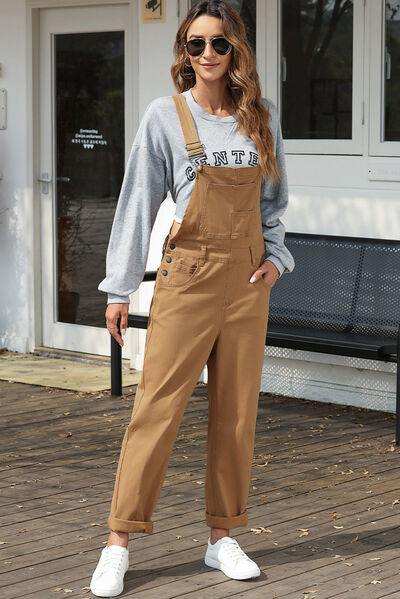 Wide Strap Buttoned Straight Overalls - Trendsi - Flyclothing LLC