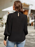 Ruched Keyhole Lantern Sleeve Shirt - Trendsi