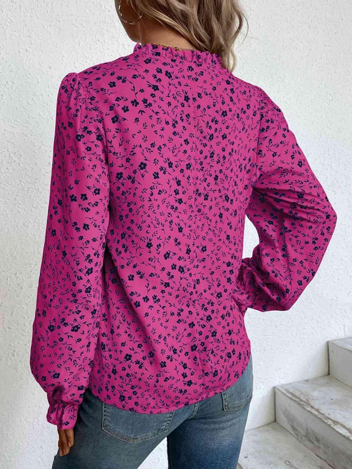 Notched Neck Flounce Sleeve Blouse - Trendsi