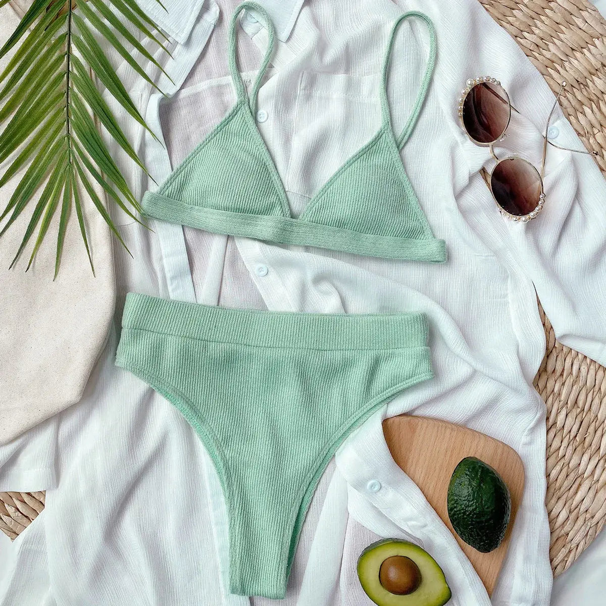 Spaghetti Strap Ribbed Bikini Set - Trendsi - Flyclothing LLC