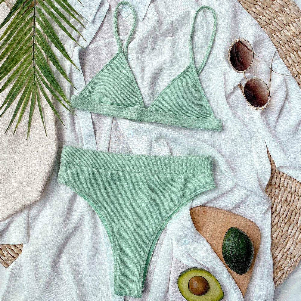 Spaghetti Strap Ribbed Bikini Set - Trendsi - Flyclothing LLC