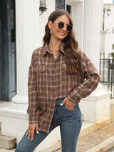 Plaid Button Up Pocketed Shirt - Trendsi - Flyclothing LLC