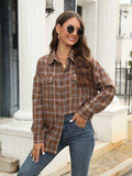 Plaid Button Up Pocketed Shirt - Trendsi - Flyclothing LLC