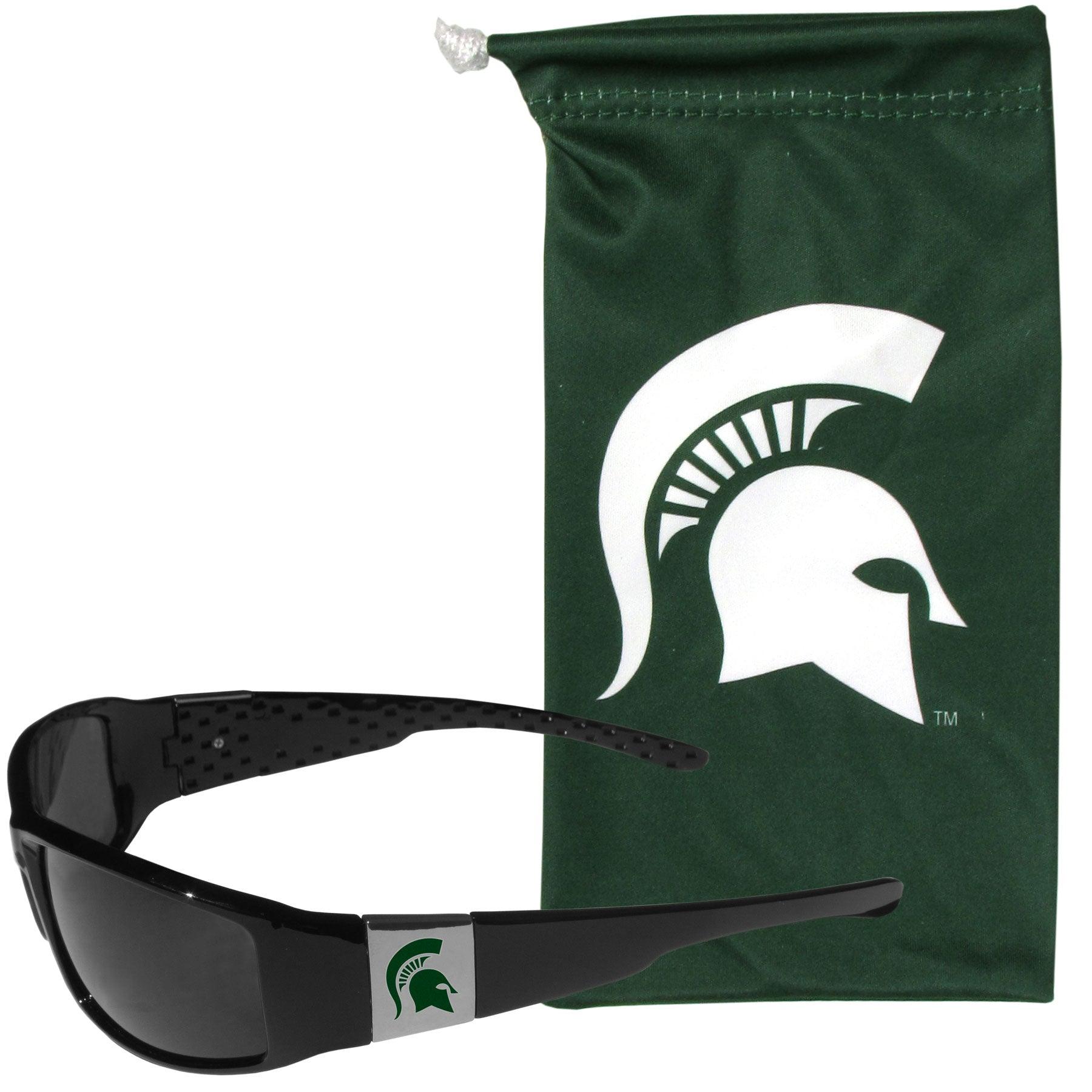 Michigan St. Spartans Chrome Wrap Sunglasses and Bag - Flyclothing LLC