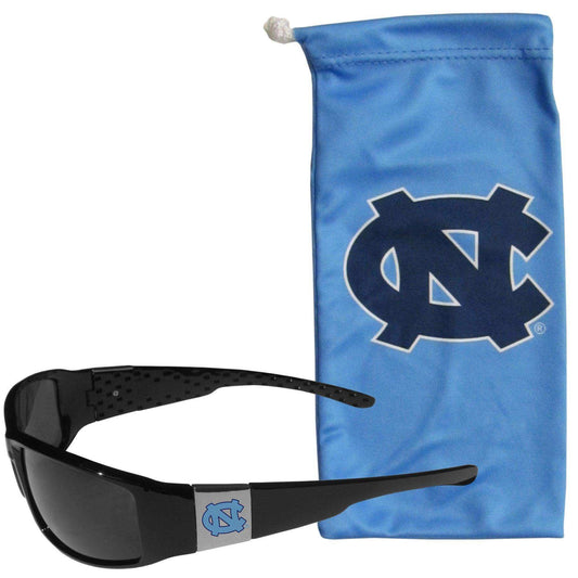 N. Carolina Tar Heels Chrome Wrap Sunglasses and Bag - Siskiyou Buckle - Flyclothing LLC