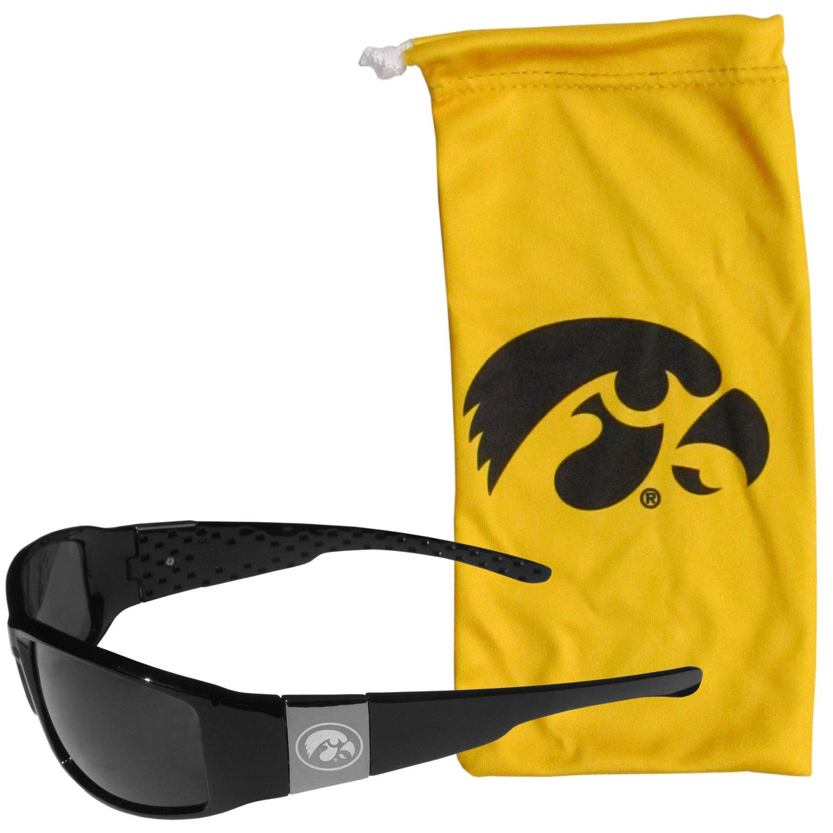 Iowa Hawkeyes Etched Chrome Wrap Sunglasses and Bag - Flyclothing LLC